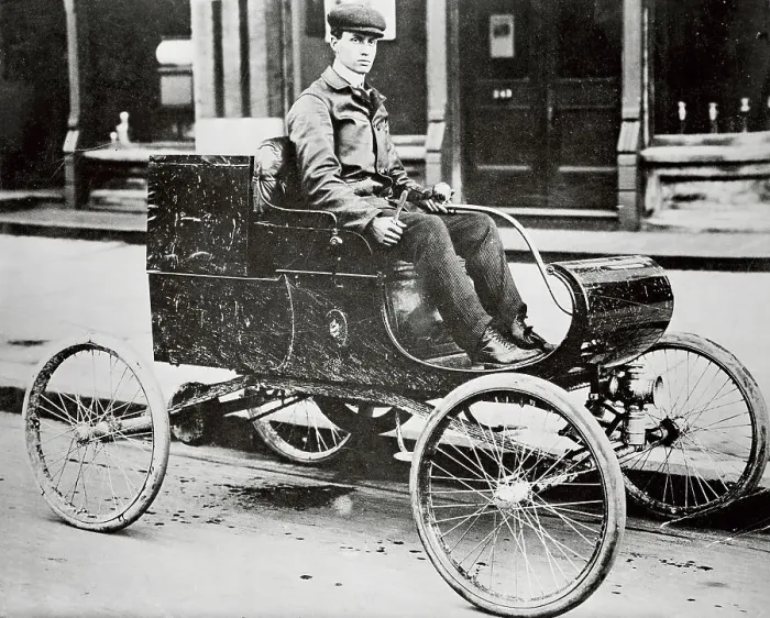Framed Print : Roy Chapin in Early Model Oldsmobile Framed Print : Roy Chapin in Early Model Oldsmobile