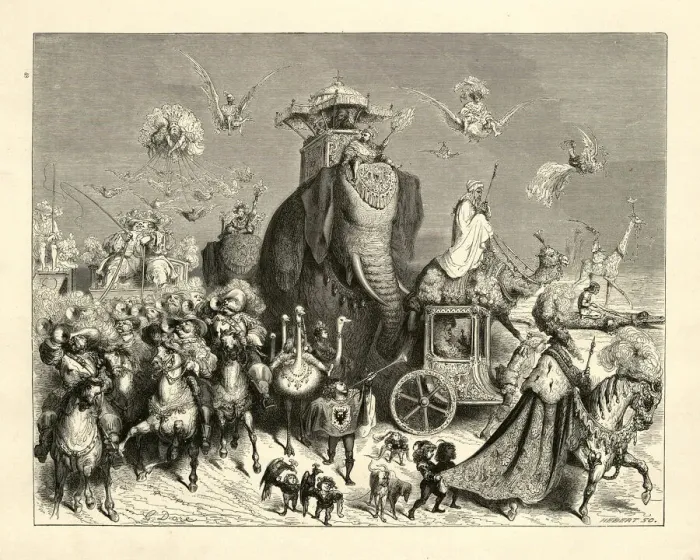 Framed Print : Royal cavalcade, Ane Skin, fairytale, Gustave Dore Framed Print : Royal cavalcade, Ane Skin, fairytale, Gustave Dore