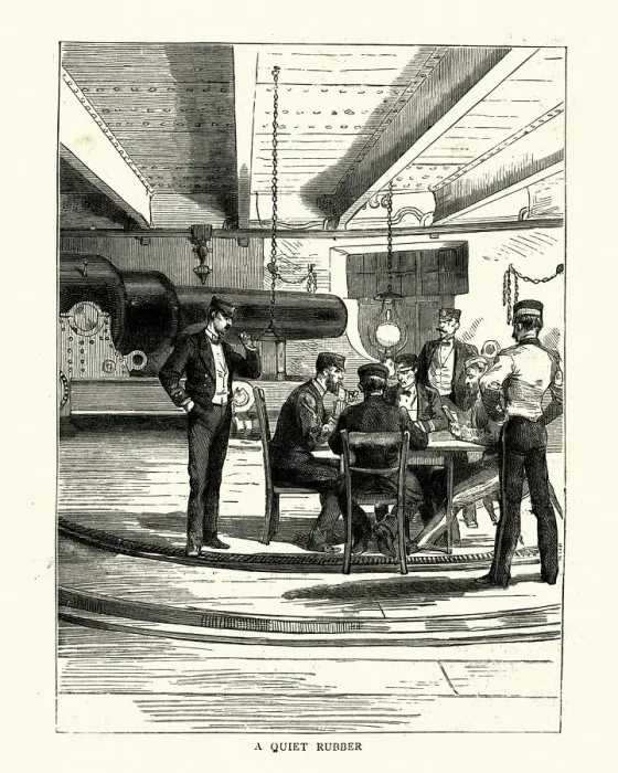 Framed Print : Royal Navy officers play game of cards, HMS Nelson, 1886
