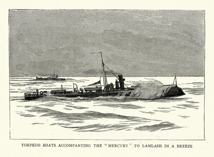 Framed Print : Royal navy torpedo boats accompanying HMS Mercury to Lamlash, Victorian 1880s, 19th Century