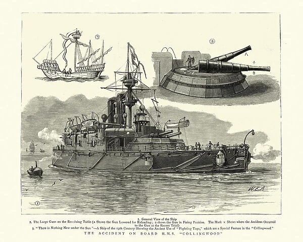 Royal navy warship HMS Collingwood, ironclad battleship, 19th Century