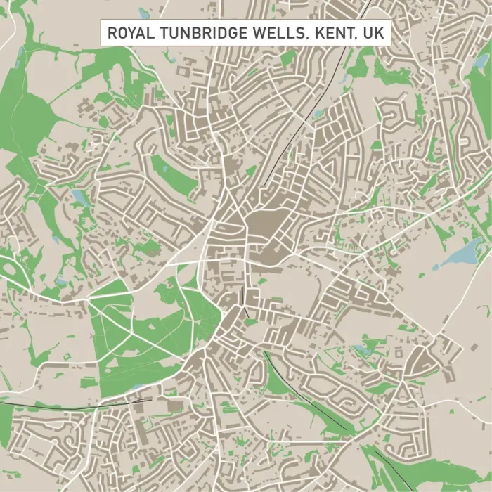 Framed Print : Royal Tunbridge Wells Kent UK City Street Map