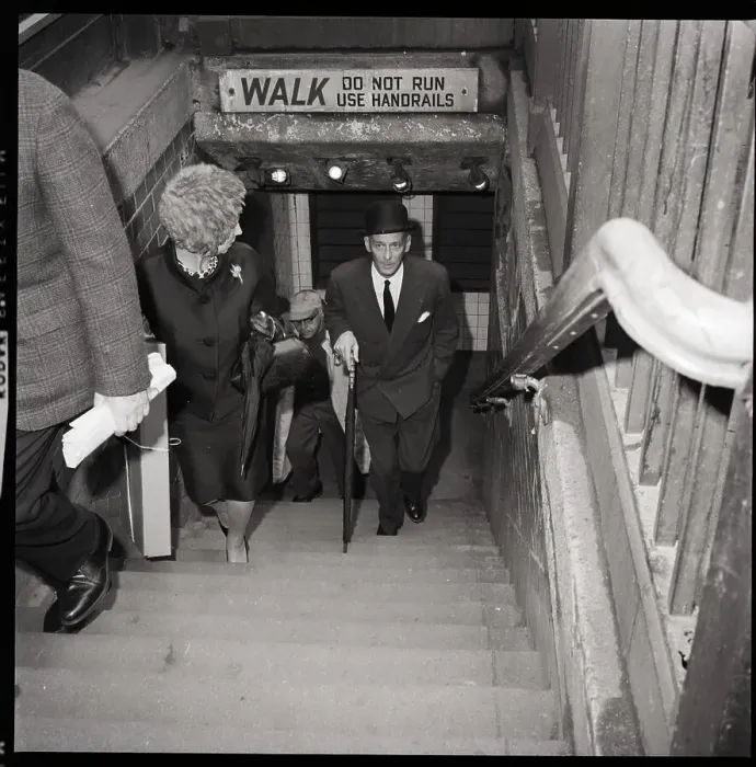 Framed Print : Rudolf Bing Walks Up Steps from Subway Framed Print : Rudolf Bing Walks Up Steps from Subway