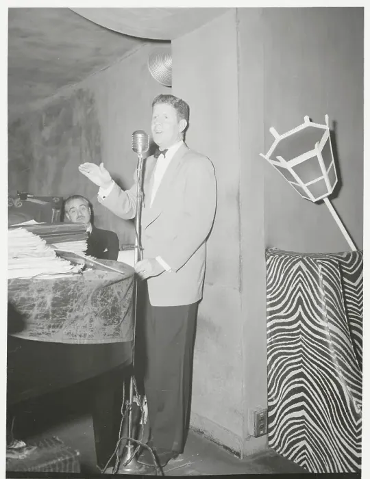 Framed Print : Rudy Vallee at Microphone in El Morocco Club Framed Print : Rudy Vallee at Microphone in El Morocco Club