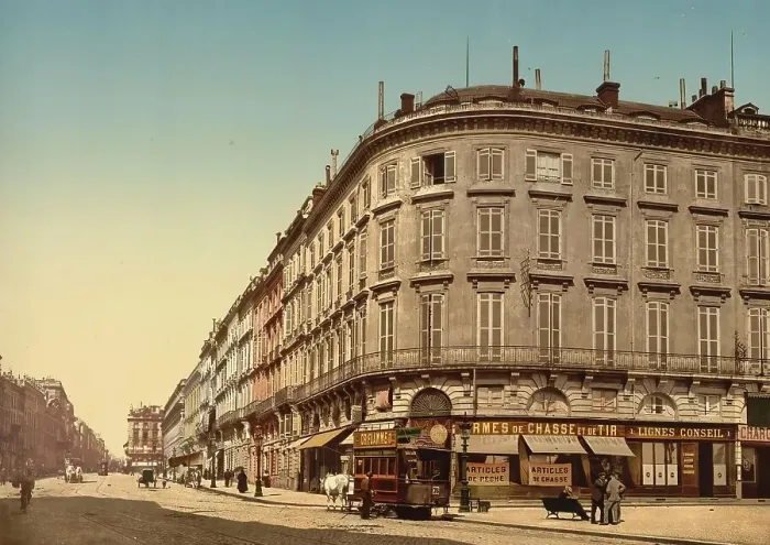 Framed Print : Rue Chapeau Rouge, from Place Richelieu, Bordeaux, Nouvelle-Aquitaine, France, c. 1890, Historic, digitally enhanced reproduction of a photochrome print from 1895 Framed Print : Rue Chapeau Rouge, from Place Richelieu, Bordeaux, Nouvelle-Aquitaine, France, c. 1890, Historic, digitally enhanced reproduction of a photochrome print from 1895