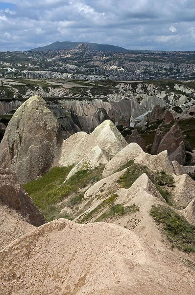 Rugged landscape with weathered tuff formations, Rose Valley, Goreme National Park, Cappadocia, Nevsehir Province, Central Anatolia Region, Turkey