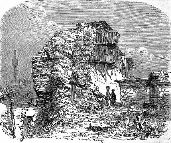 The Ruins of the Ancient Roman Palace of Varna, Bulgaria, Historical, digital reproduction of an original 19th century artwork