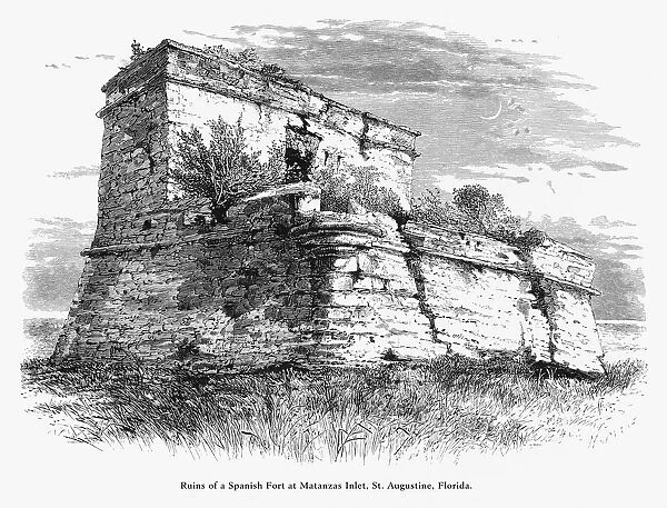 Ruins of a Spanish Fort at Matanzas Inlet, St. Augustine, Florida, United States, American Victorian Engraving, 1872