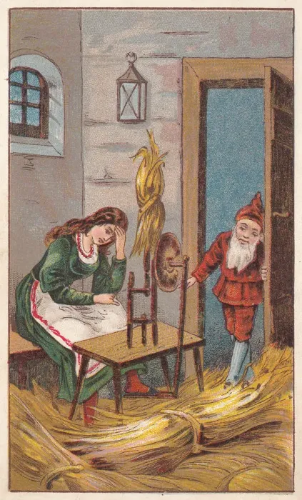 Framed Print : Rumpelstiltzkin, fairy tale by the Brothers Grimm, lithograph, published c. 1880 Framed Print : Rumpelstiltzkin, fairy tale by the Brothers Grimm, lithograph, published c. 1880