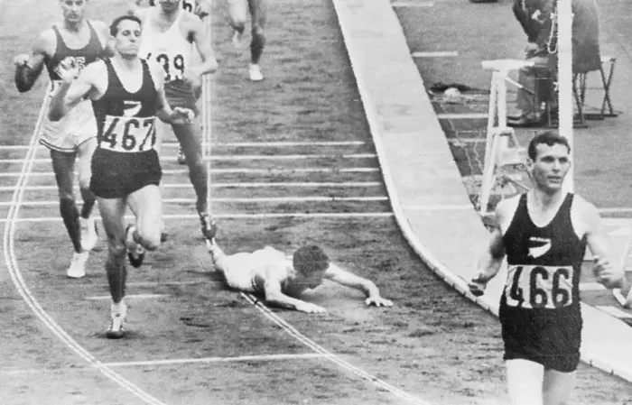 Framed Print : Runner Falling in Olympic 1500-Meter Race Framed Print : Runner Falling in Olympic 1500-Meter Race