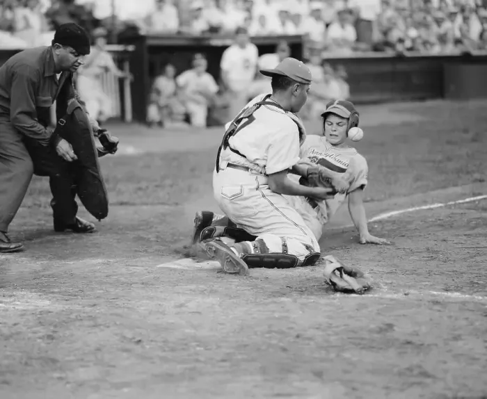 Framed Print : Runner Sliding Home in Little League World Series Game Framed Print : Runner Sliding Home in Little League World Series Game