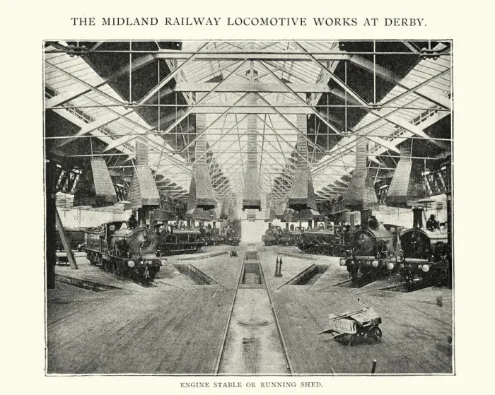Framed Print : Running shed Midland railway locomotive works at Derby, 1892 Framed Print : Running shed Midland railway locomotive works at Derby, 1892