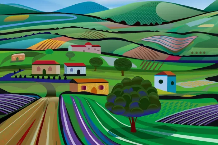 Framed Print : Rural Landscape with Dirt Road, fields and Lavender Farms Framed Print : Rural Landscape with Dirt Road, fields and Lavender Farms