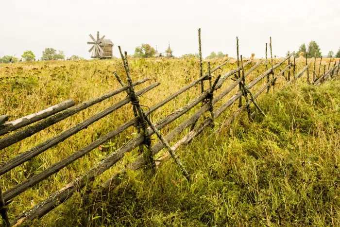 Framed Print : Rural landscape with wooden fence, Kizhi Island, Lake Onega, Russia Framed Print : Rural landscape with wooden fence, Kizhi Island, Lake Onega, Russia