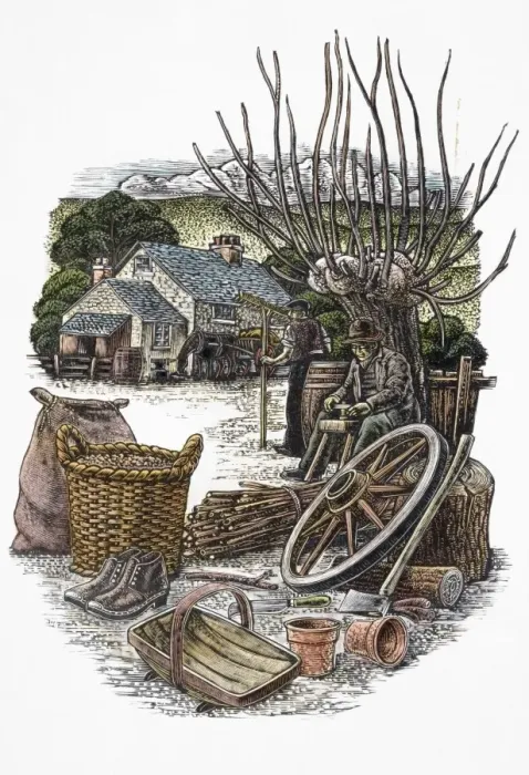 Framed Print : Rural scene, with old man sitting in farmyard Framed Print : Rural scene, with old man sitting in farmyard