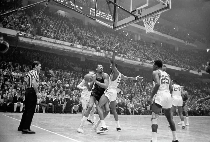 Framed Print : Bill Russell Checks Wilt Chamberlain Framed Print : Bill Russell Checks Wilt Chamberlain