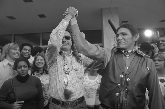 Framed Print : Russell Means and Dennis Banks Celebrate Dismissed Charges Framed Print : Russell Means and Dennis Banks Celebrate Dismissed Charges