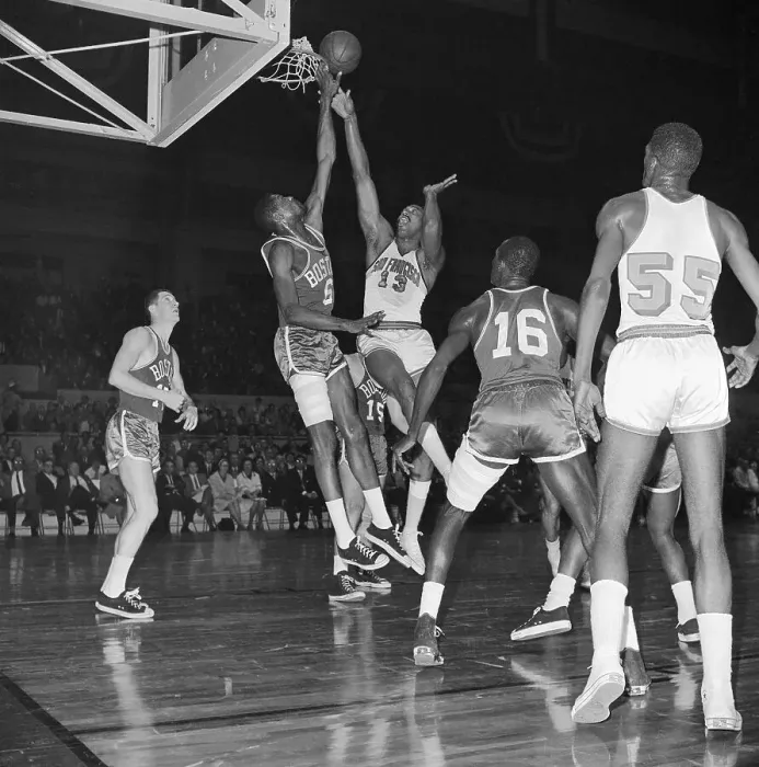 Framed Print : Bill Russell and Wilt Chamberlain Going for Rebound Framed Print : Bill Russell and Wilt Chamberlain Going for Rebound