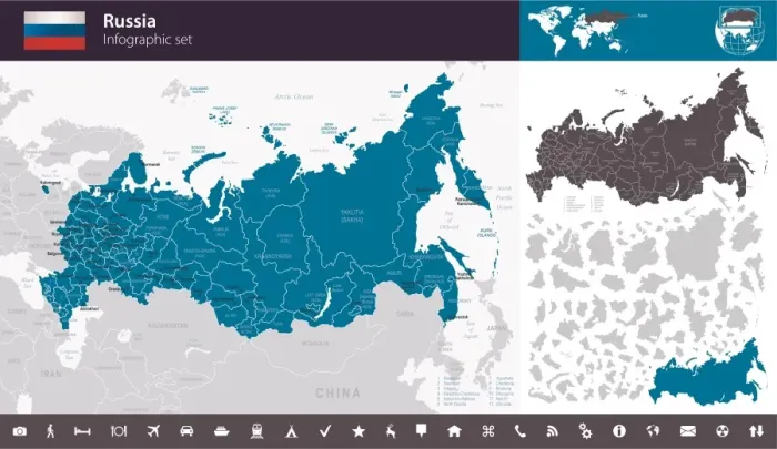 Framed Print : Russia - Infographic map - illustration Framed Print : Russia - Infographic map - illustration