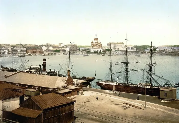 Framed Print : The Russian Cathedral and Harbour, Helsingfors, Russia, now Helsinki, Finland, c. 1890, Historic, digitally enhanced reproduction of a photochrome print of the period Framed Print : The Russian Cathedral and Harbour, Helsingfors, Russia, now Helsinki, Finland, c. 1890, Historic, digitally enhanced reproduction of a photochrome print of the period