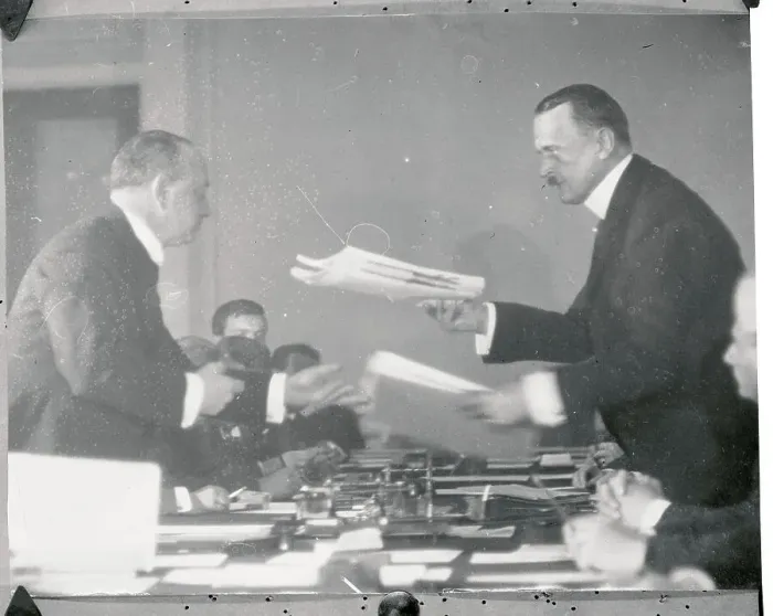 Framed Print : Russian and German Officials at Conference Table