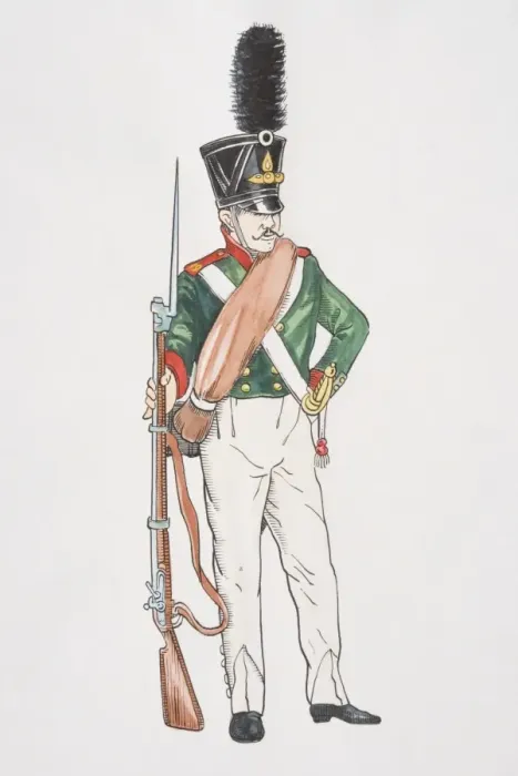 Framed Print : Russian Grenadier circa 1808, wearing summer uniform and holding musket