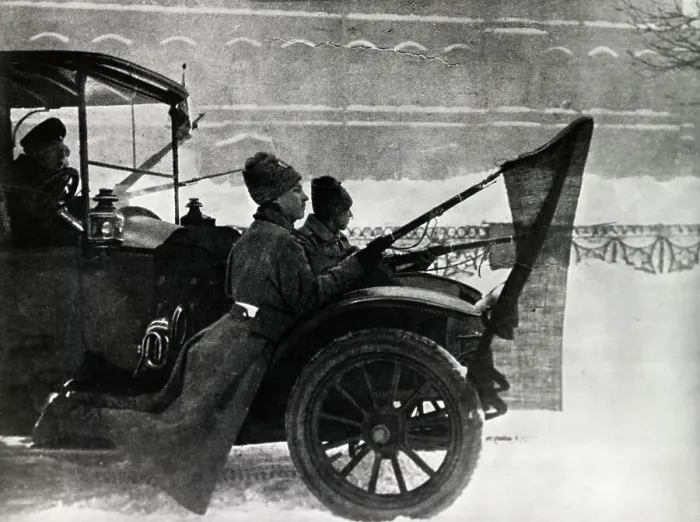 Framed Print : Russian Imperial Soldiers Riding on Car