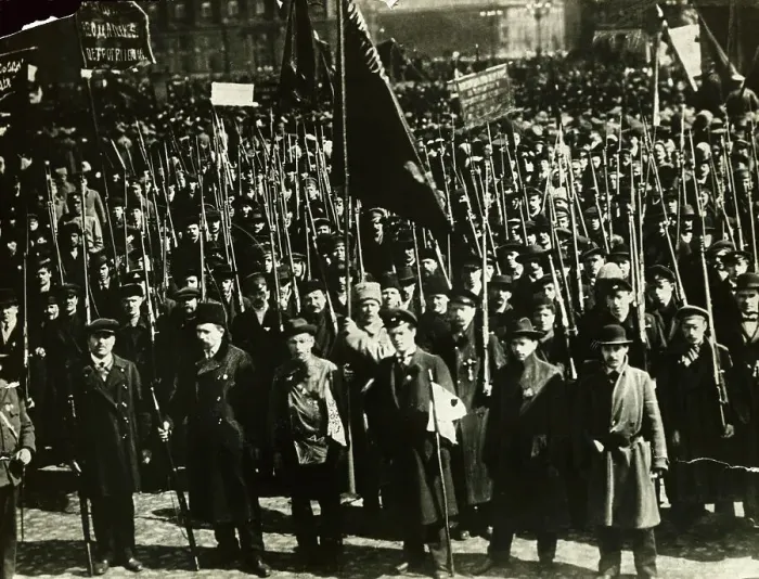 Framed Print : Russians with Flags Marching in Street Framed Print : Russians with Flags Marching in Street