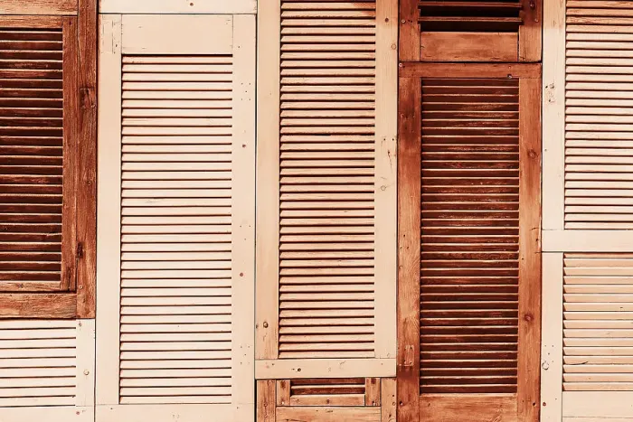 Framed Print : Rustic Wooden Shutter Panels in Warm Earth Tones for Interior Decor. Demonstrating Mocha color - trendy color of the year 2025 Framed Print : Rustic Wooden Shutter Panels in Warm Earth Tones for Interior Decor. Demonstrating Mocha color - trendy color of the year 2025