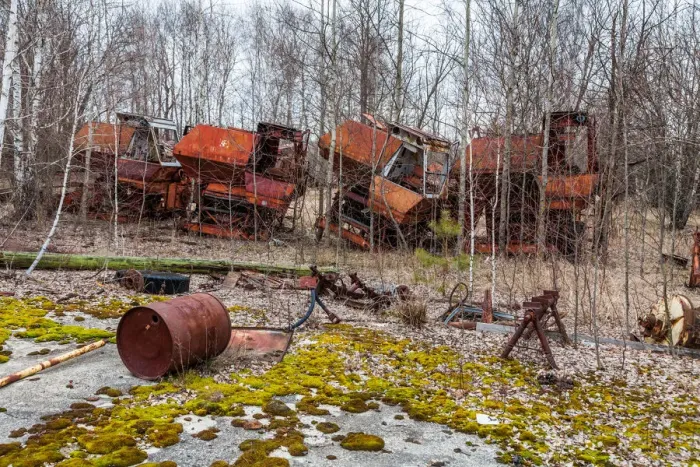 Framed Print : Rusty harvesters in an abandoned farm. Chernobyl zone, Ukraine Framed Print : Rusty harvesters in an abandoned farm. Chernobyl zone, Ukraine