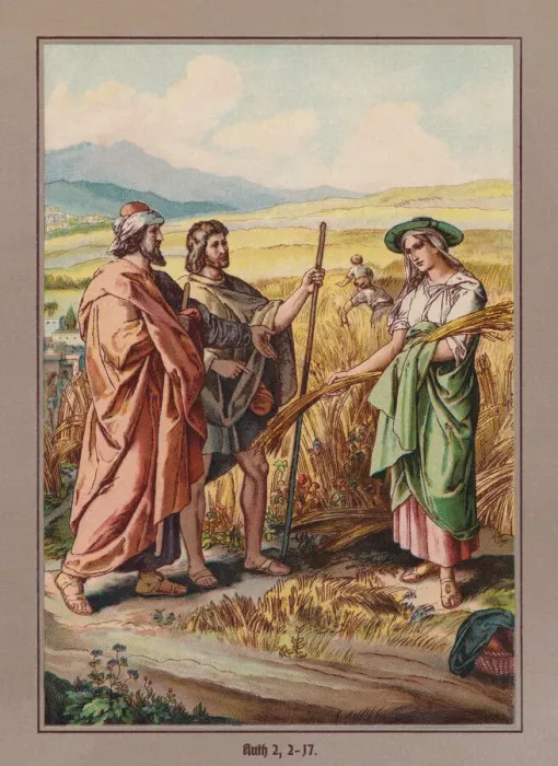 Framed Print : Ruth Works in the Field of Boaz, chromolithograph, published c. 1880 Framed Print : Ruth Works in the Field of Boaz, chromolithograph, published c. 1880