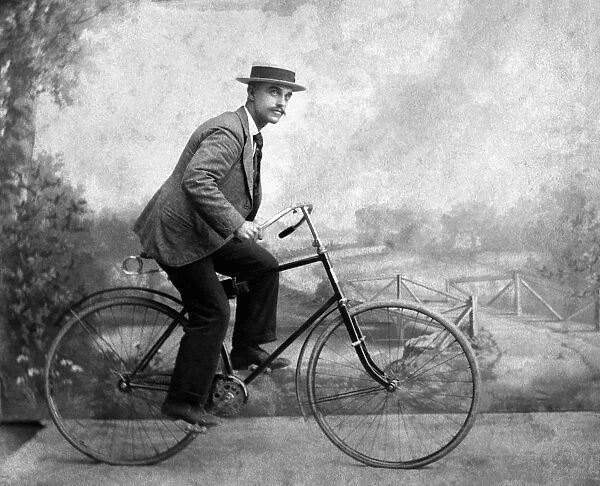 s, 1900s, 30-35 years, adult, archival, bicycle, bike, black & white, business man