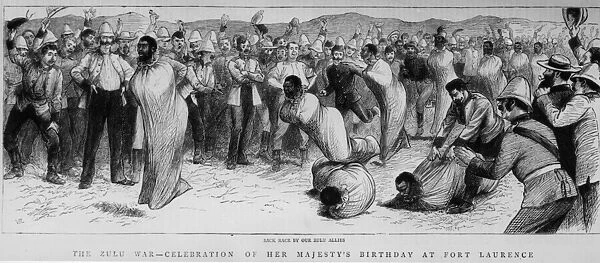 Sack Race. September 1879: British soldiers cheering on their Zulu allies