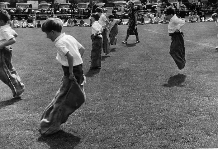 Framed Print : Sack Race. 19th August 1950: Schoolboys competing in the sack race at Eaton Framed Print : Sack Race. 19th August 1950: Schoolboys competing in the sack race at Eaton