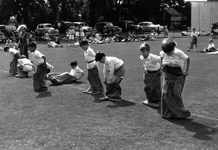 Framed Print : Sack Race. Competitors in the traditional school sports day sack race Framed Print : Sack Race. Competitors in the traditional school sports day sack race