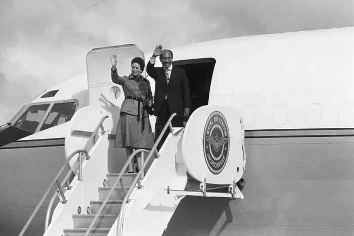 Framed Print : Sadat And Wife Wave From Plane Ladder Framed Print : Sadat And Wife Wave From Plane Ladder