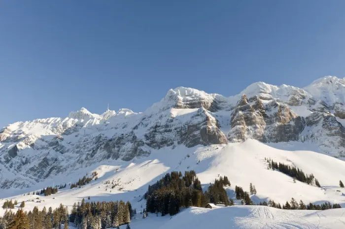Framed Print : Saentis massif in the winter with Mt Saentis, 2500m, Appenzell Alps, Canton Appenzell-Innerrhoden, Switzerland, Europe