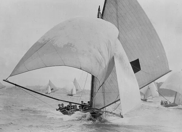 Full Sail. April 1929: A yacht with its sails bellowing in the wind