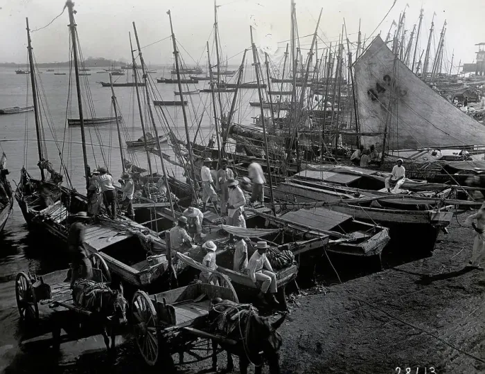Framed Print : Sailboats & Mule Carts At Boat Market Framed Print : Sailboats & Mule Carts At Boat Market
