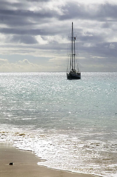 Sailing boat on the Playa de Mujeres beach near Playa Blanca, Lanzarote, Canary Islands, Spain, Europe