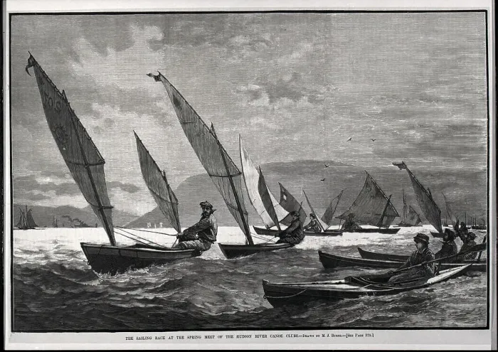 Framed Print : Sailing Race; Woodcut; Single Men In Boats