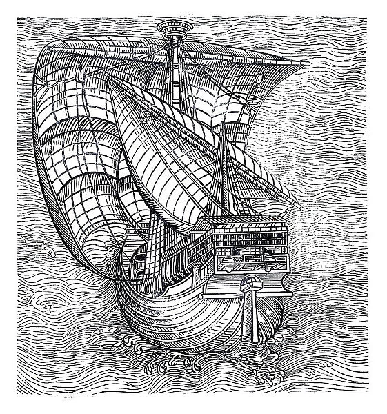 Sailing ship 15th century woodcut