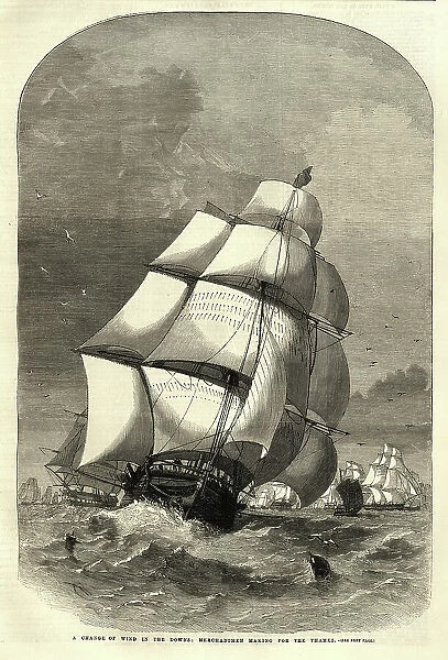 Sailing ship, Merchantmen making for the Thames under full sail, 19th Century Maritime history, Change of wind in the Downs