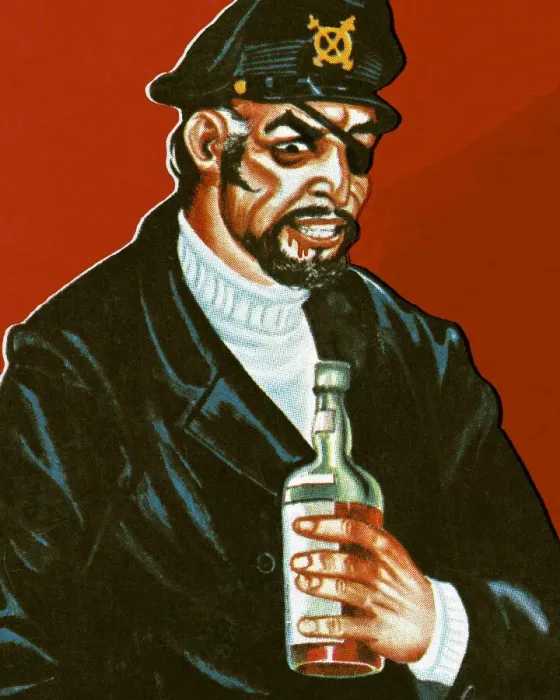 Framed Print : Sailor Holding a Bottle of Whiskey