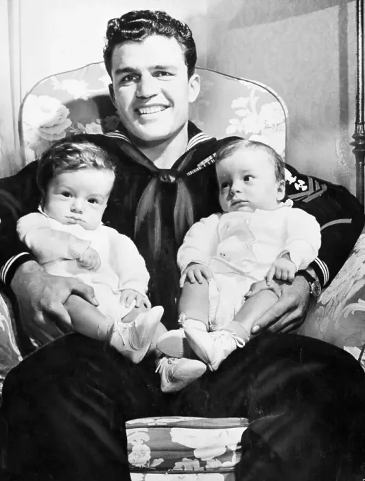 Framed Print : Sailor Holding His Two Sons Framed Print : Sailor Holding His Two Sons