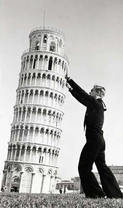Framed Print : A Sailor Holds Up the Leaning Tower of Pisa Framed Print : A Sailor Holds Up the Leaning Tower of Pisa