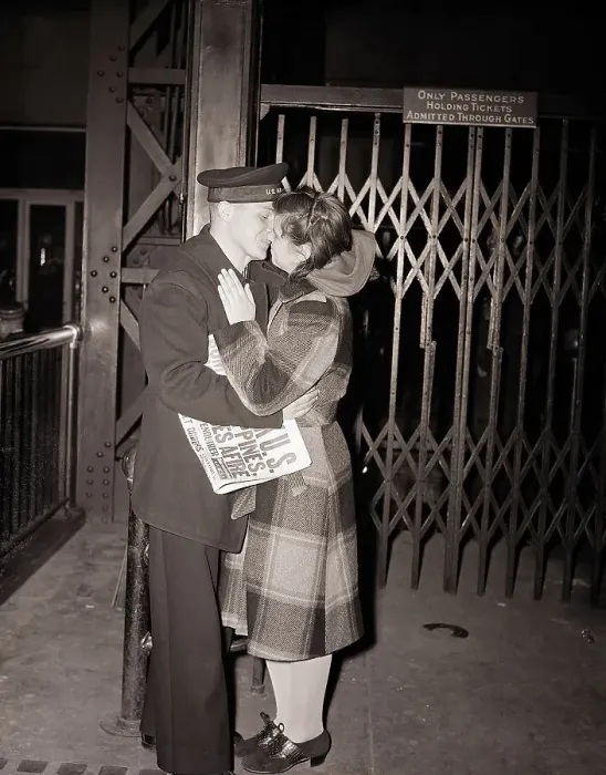 Framed Print : Sailor Kisses Girl Goodbye during WWII Framed Print : Sailor Kisses Girl Goodbye during WWII