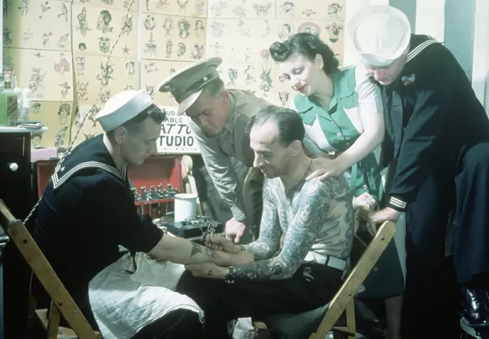 Framed Print : Sailor Being Tattooed