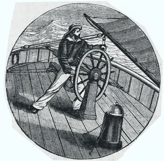 Framed Print : Sailor at Wheel of Boat Framed Print : Sailor at Wheel of Boat