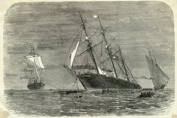 Framed Print : Sailors Abandoning Ship in Life Boats